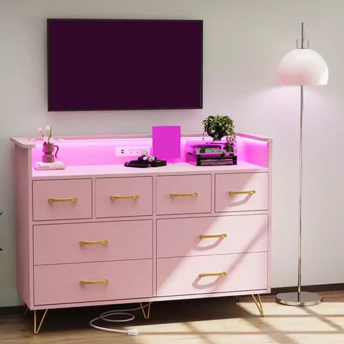 Meuble à 8 tiroirs avec lumières LED et station de recharge