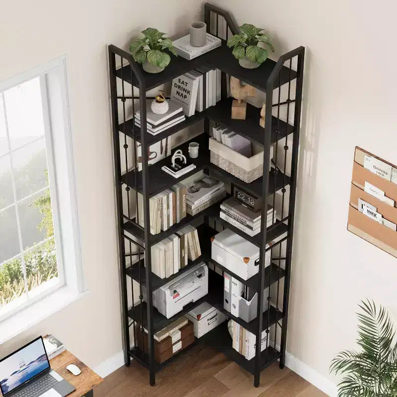 Étagère d'angle à 7 niveaux, bibliothèque en forme de L de 218 cm de haut avec rangement