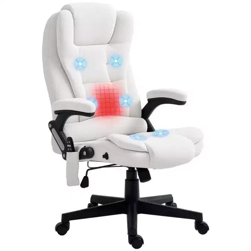 6 Point Vibrating Massage Office Chair with Heat, Linen High Back Massage Desk Chair with Reclining Backrest