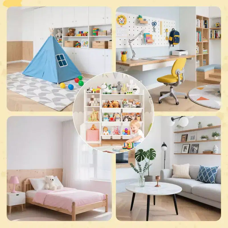 Meuble de rangement pour jouets pour enfants avec 8 bacs de rangement amovibles