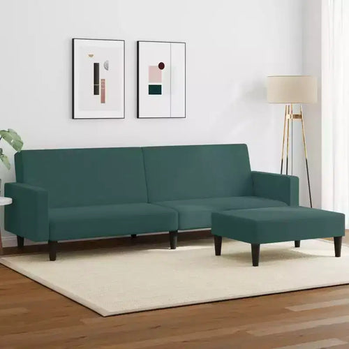 Canapé-lit 2 places avec repose-pieds en velours vert foncé