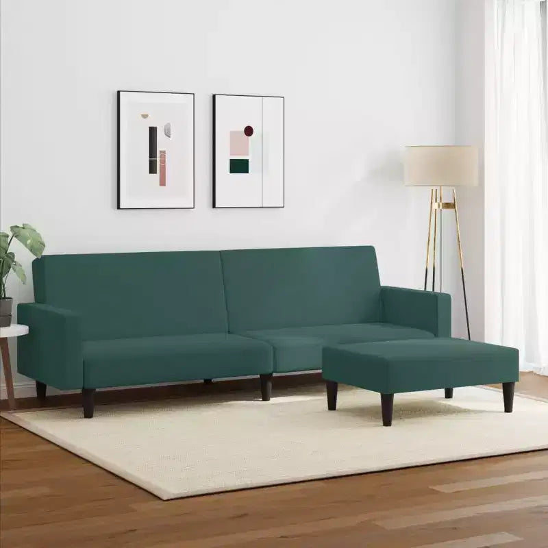 Canapé-lit 2 places avec repose-pieds en velours vert foncé