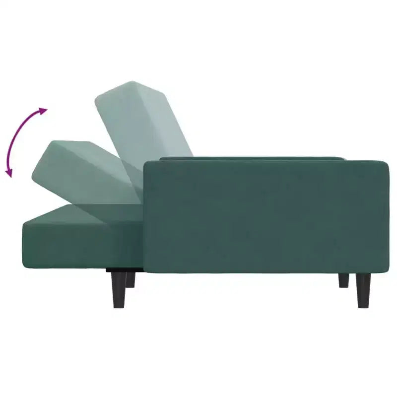 Canapé-lit 2 places avec repose-pieds en velours vert foncé