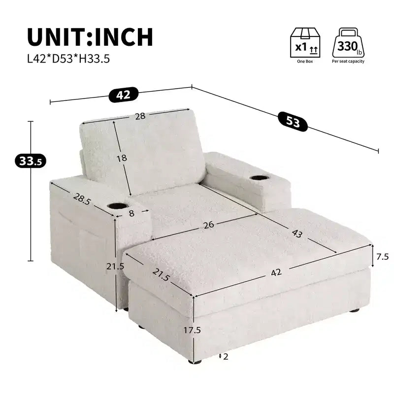Fauteuil inclinable extra large avec coussins et pouf de rangement