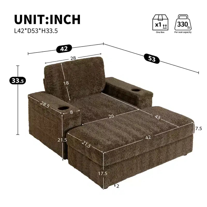 Fauteuil inclinable extra large avec coussins et pouf de rangement