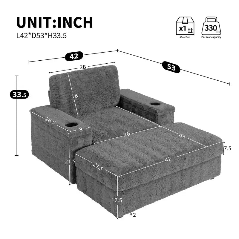 Fauteuil inclinable extra large avec coussins et pouf de rangement