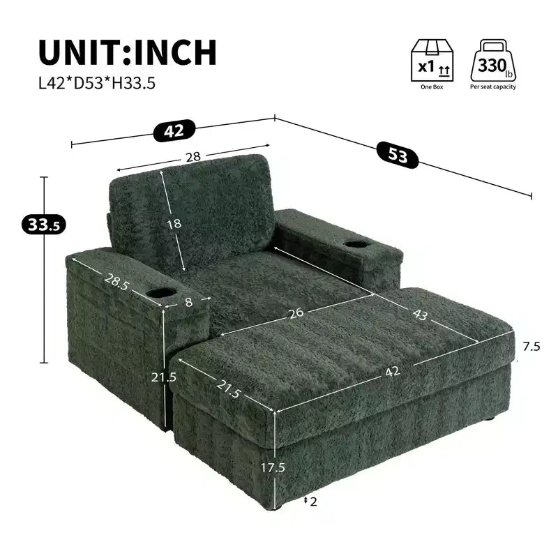 Fauteuil inclinable extra large avec coussins et pouf de rangement
