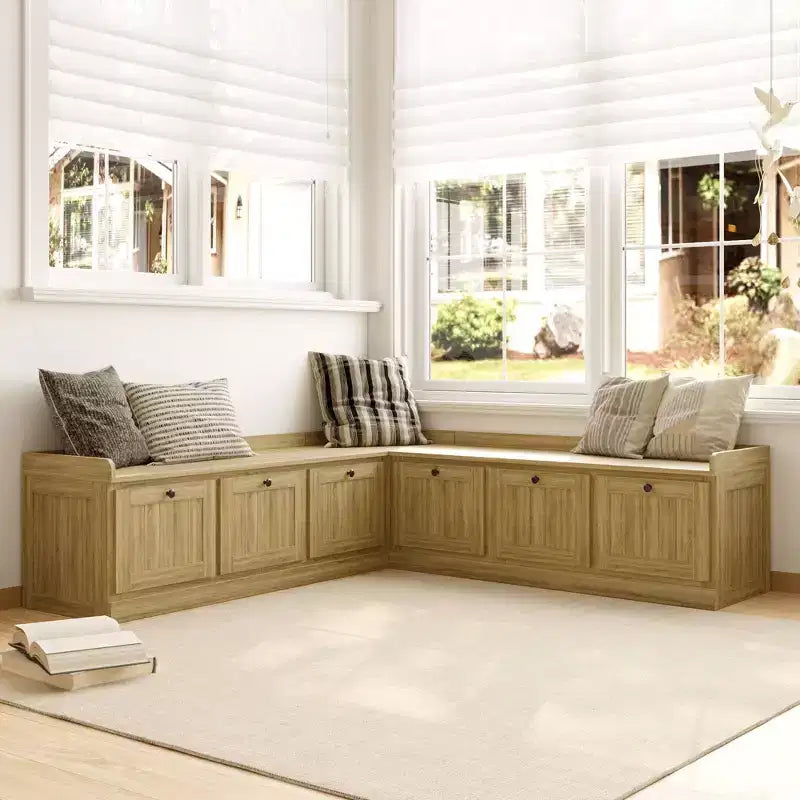 Famapy Oak-Effect Corner Storage Bench Shoe Bench  Flip-Top & Cabinet Organizer