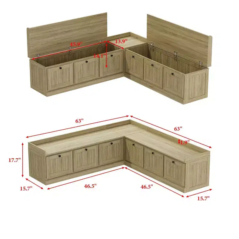 Banc d'angle de rangement avec meuble de rangement à couvercle rabattable