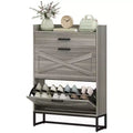 Slim Shoe Storage Cabinet, Shoes Cabinet Organizer with 2 Flip Drawers, Adjustable Shelves for 12 Pair