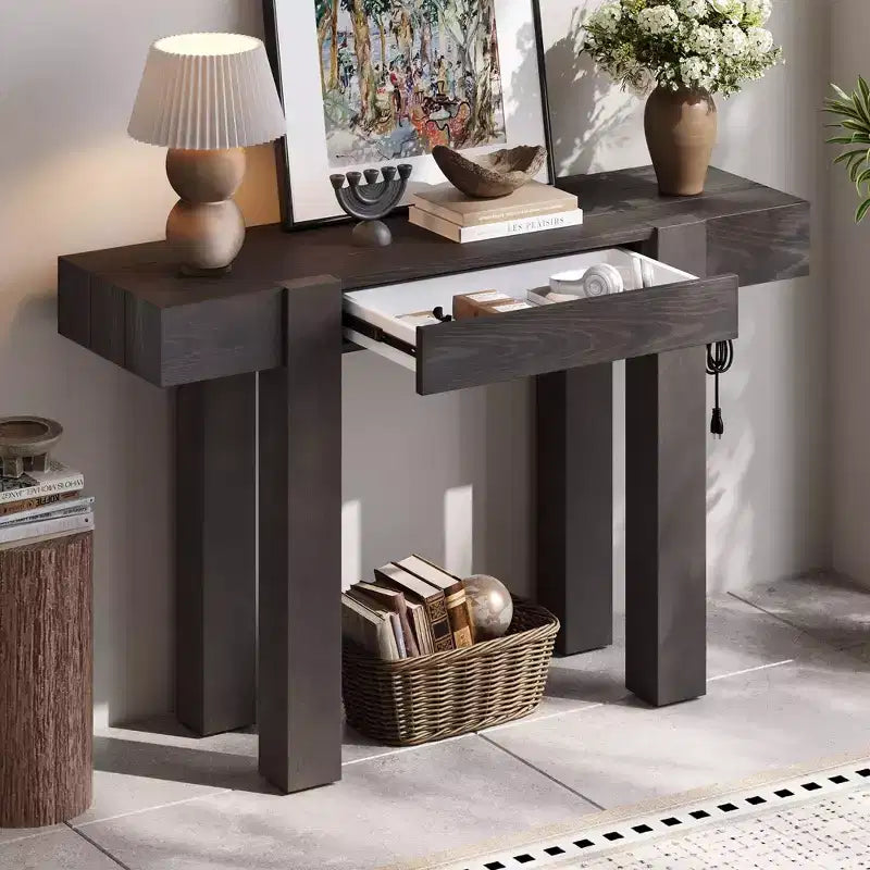 Console en placage de bois de style champêtre