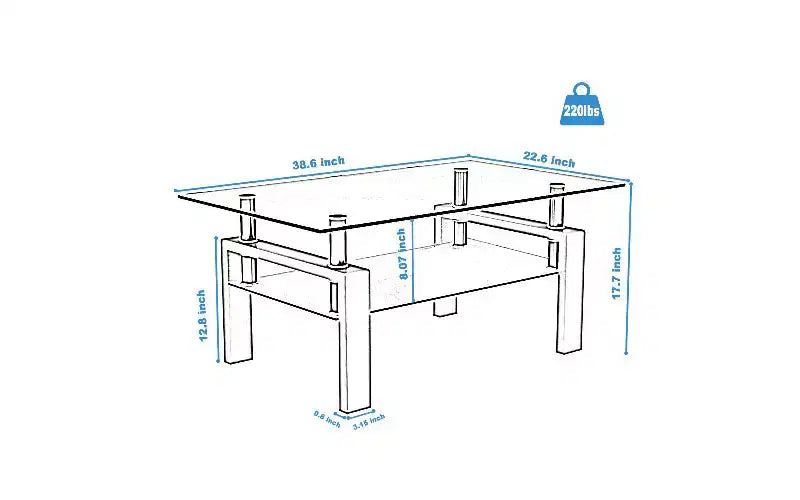 Table basse en verre double épaisseur avec structure en fer forgé