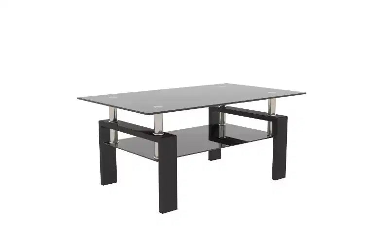 Table basse en verre double épaisseur avec structure en fer forgé
