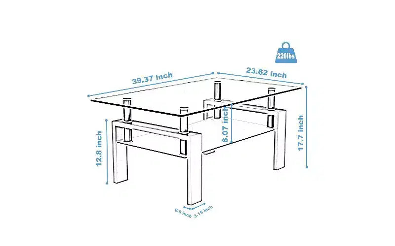 Table basse en verre double épaisseur avec structure en fer forgé