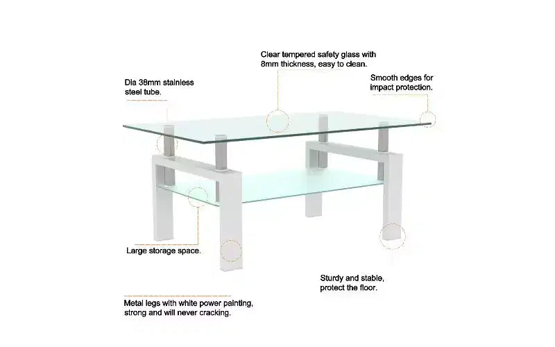 Table basse en verre double épaisseur avec structure en fer forgé