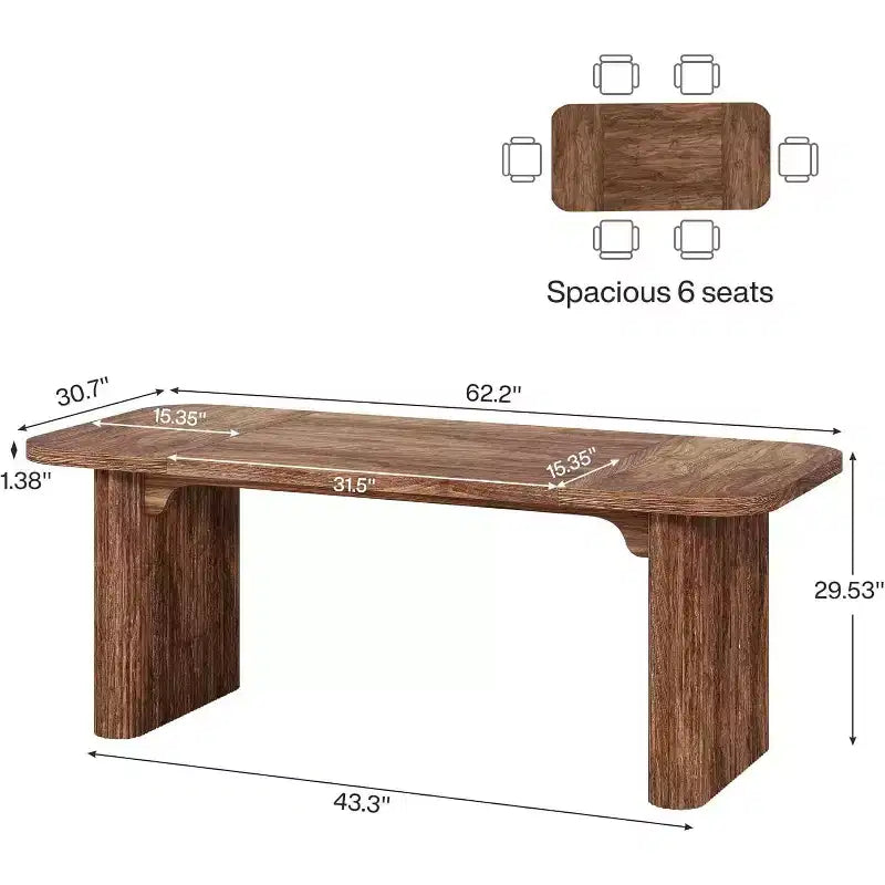 Table à manger moderne pour six personnes, table de cuisine en bois de 157,5 cm