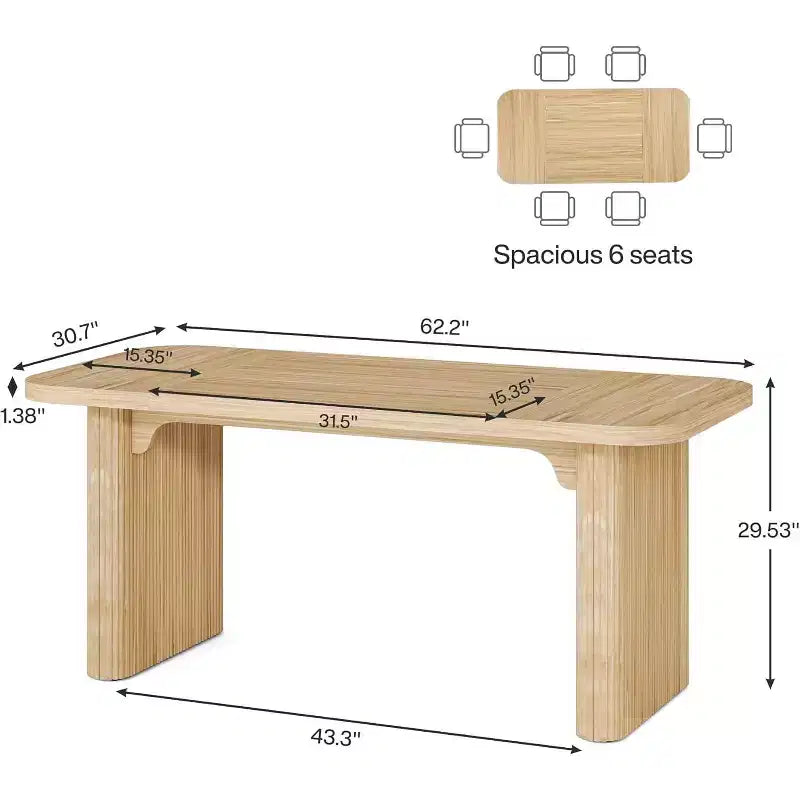Table à manger moderne pour six personnes, table de cuisine en bois de 157,5 cm