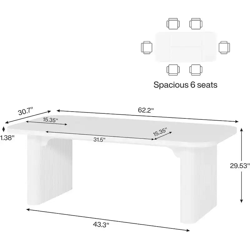 Table à manger moderne pour six personnes, table de cuisine en bois de 157,5 cm