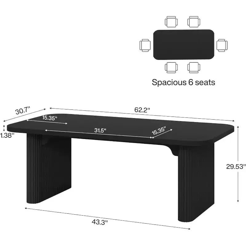 Table à manger moderne pour six personnes, table de cuisine en bois de 157,5 cm