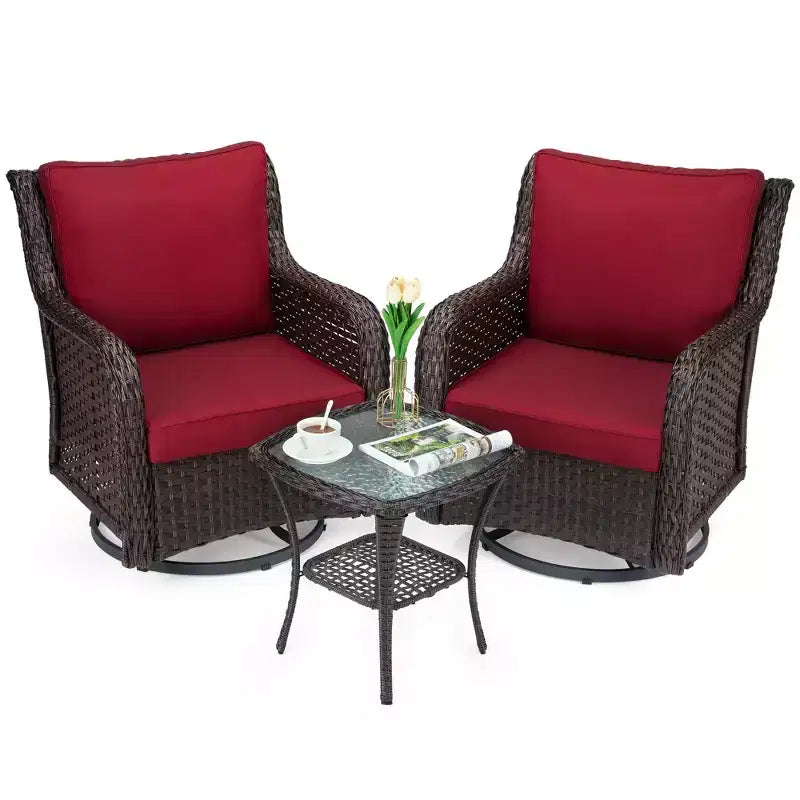 Ensemble de table et chaises de salle à manger de patio en rotin d'extérieur trois pièces
