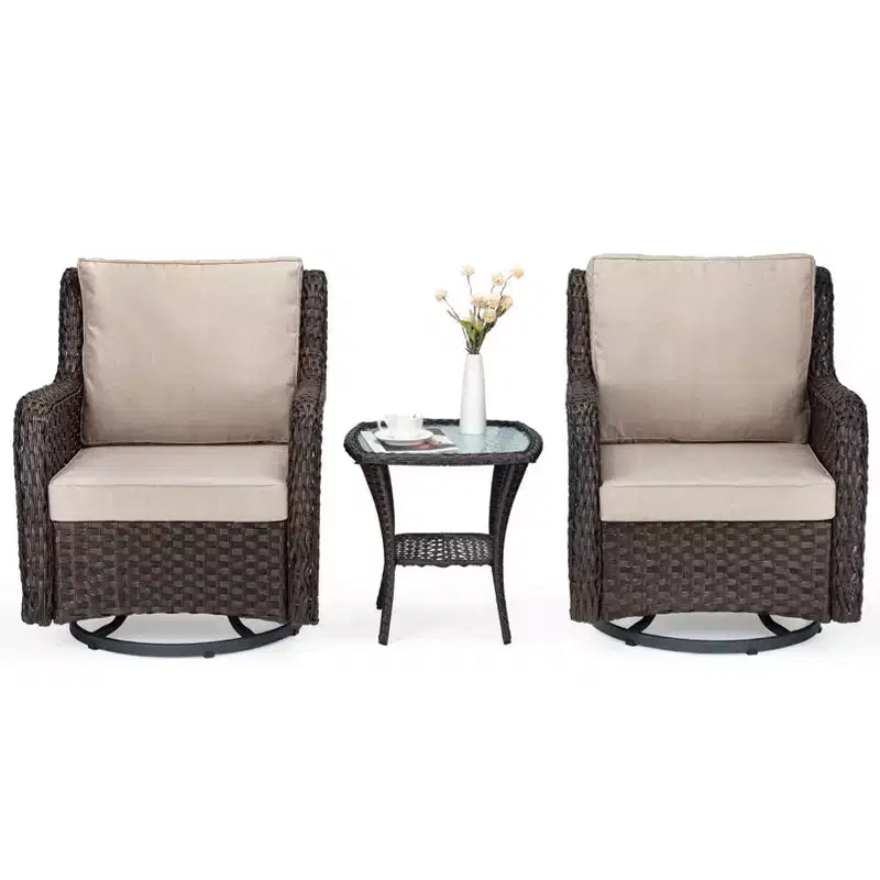 Ensemble de table et chaises de salle à manger de patio en rotin d'extérieur trois pièces