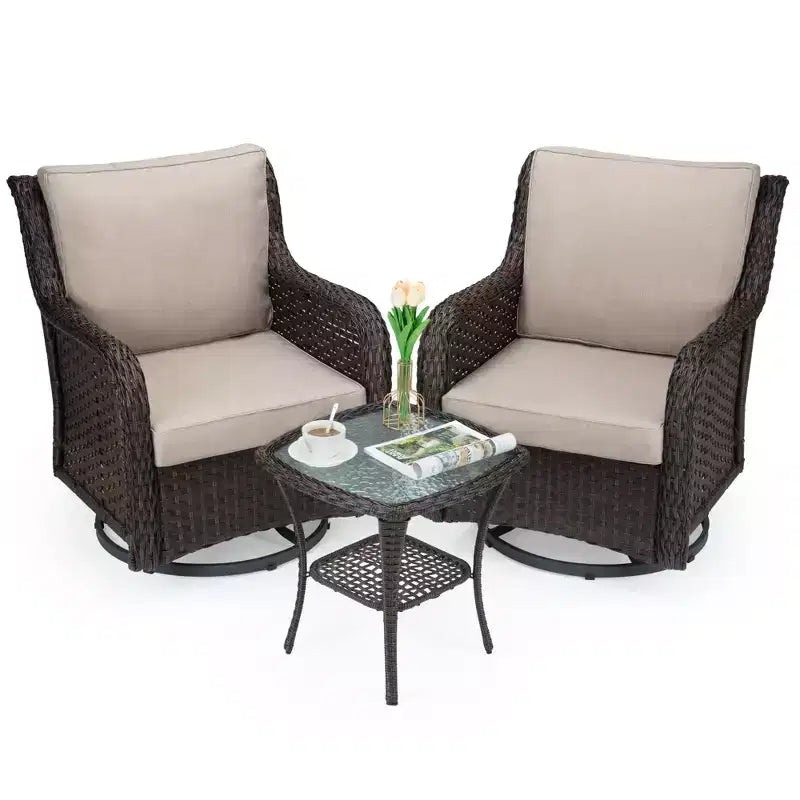 Ensemble de table et chaises de salle à manger de patio en rotin d'extérieur trois pièces