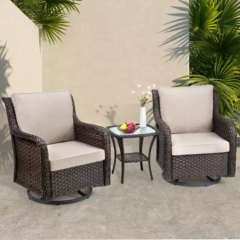 Ensemble de table et chaises de salle à manger de patio en rotin d'extérieur trois pièces