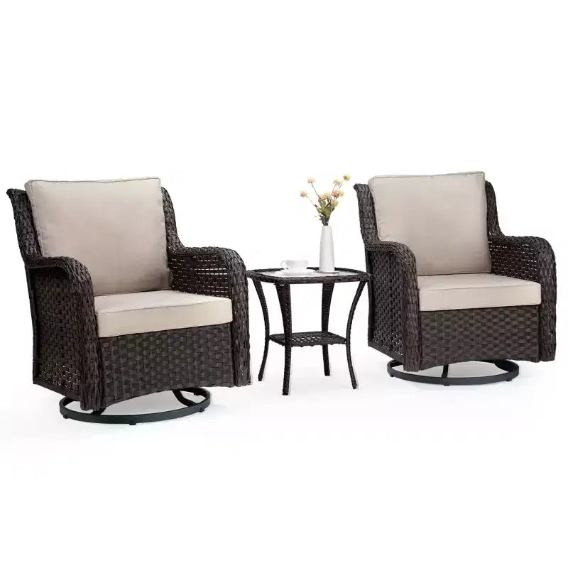 Ensemble de table et chaises de salle à manger de patio en rotin d'extérieur trois pièces