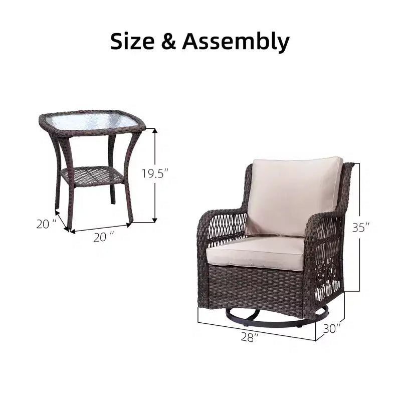 Ensemble de table et chaises de salle à manger de patio en rotin d'extérieur trois pièces