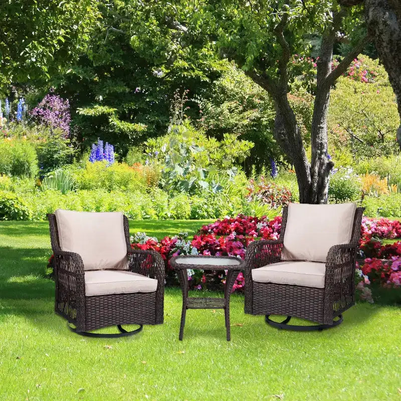 Ensemble de table et chaises de salle à manger de patio en rotin d'extérieur trois pièces