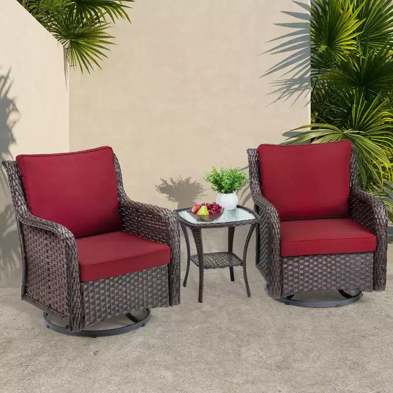 Ensemble de table et chaises de salle à manger de patio en rotin d'extérieur trois pièces