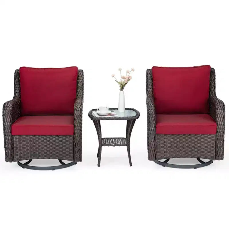 Ensemble de table et chaises de salle à manger de patio en rotin d'extérieur trois pièces
