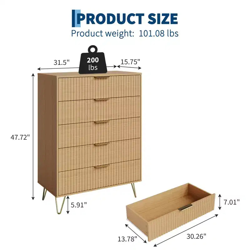 Commode à cinq tiroirs pour chambre, table de chevet étroite