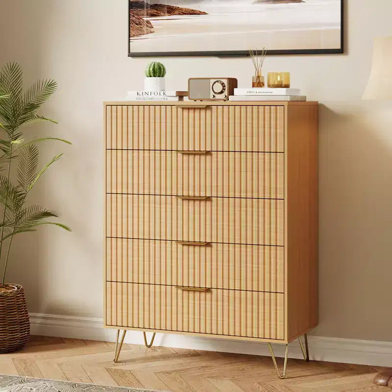 Commode à cinq tiroirs pour chambre, table de chevet étroite