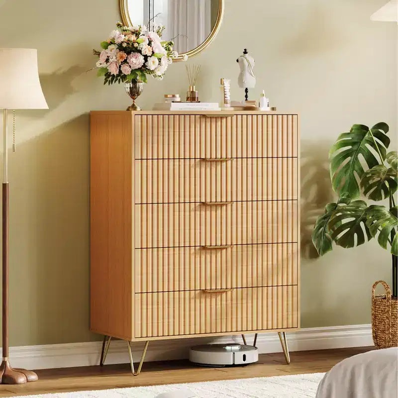 Commode à cinq tiroirs pour chambre, table de chevet étroite