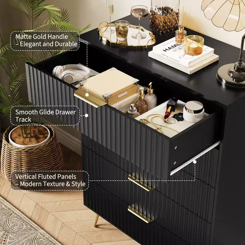 Commode à cinq tiroirs pour chambre, table de chevet étroite