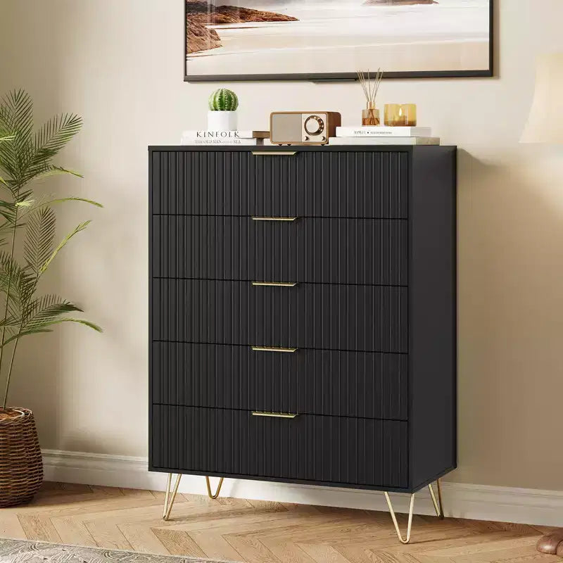 Commode à cinq tiroirs pour chambre, table de chevet étroite