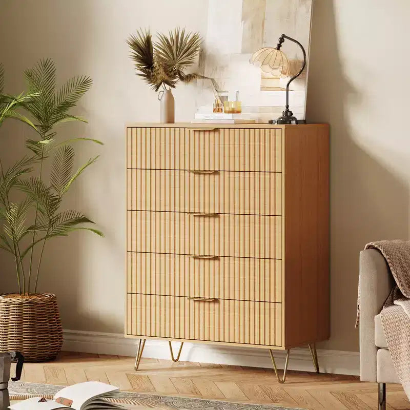 Commode à cinq tiroirs pour chambre, table de chevet étroite