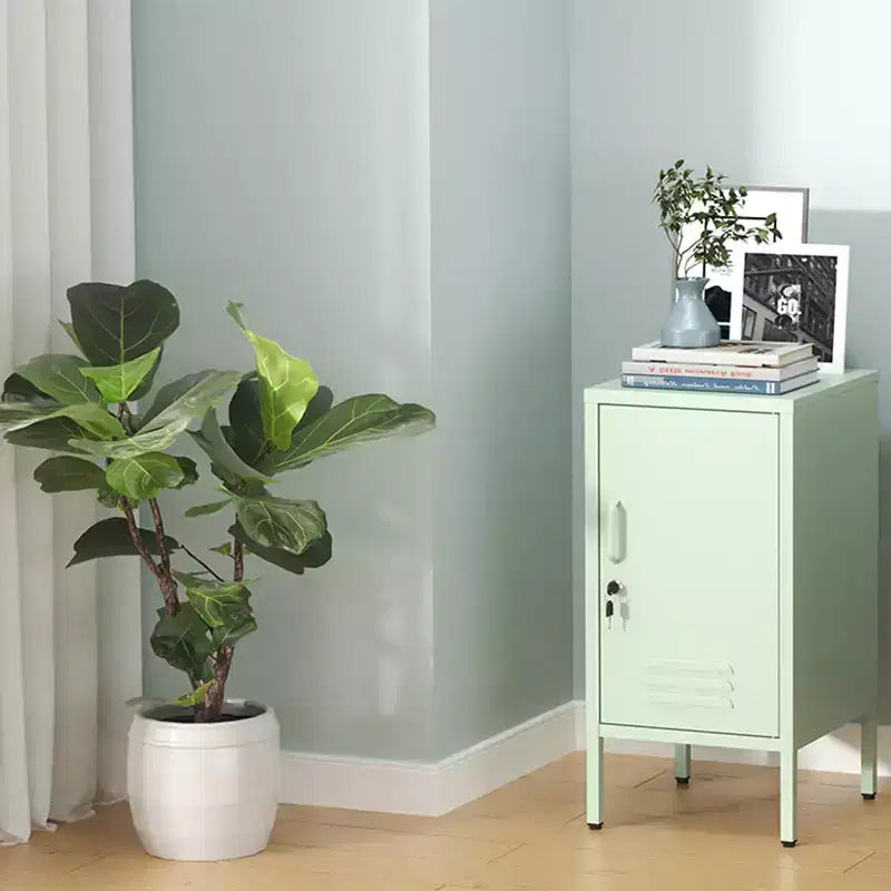 Table d'appoint en métal à porte unique avec rangement verrouillable