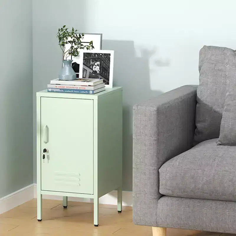 Table d'appoint en métal à porte unique avec rangement verrouillable