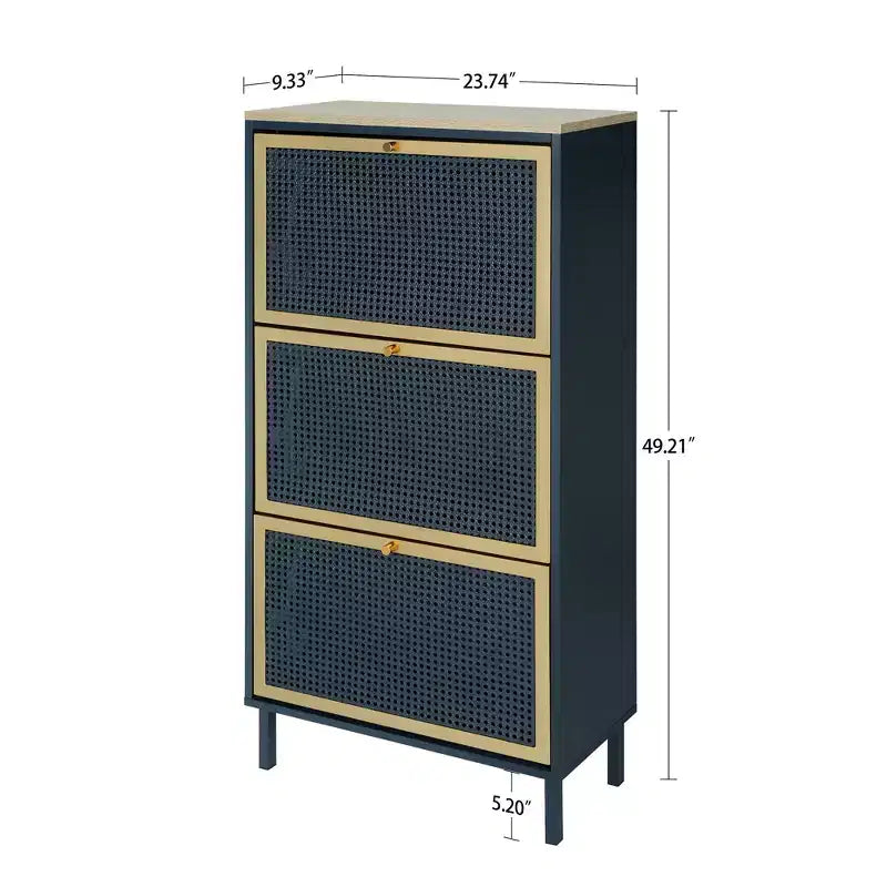 Meuble à chaussures moderne en bois avec 3 portes basculantes en métal alvéolé