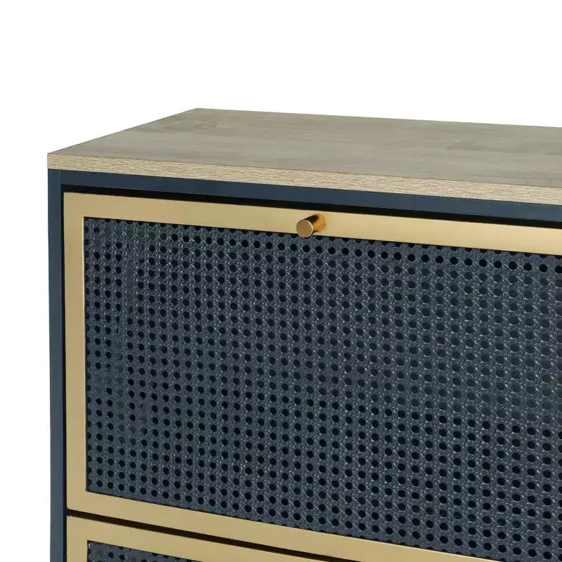 Meuble à chaussures moderne en bois avec 3 portes basculantes en métal alvéolé