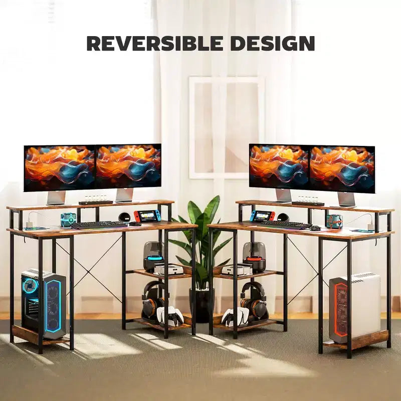 Bureau d'ordinateur de 47 pouces avec station de charge et éclairage RVB