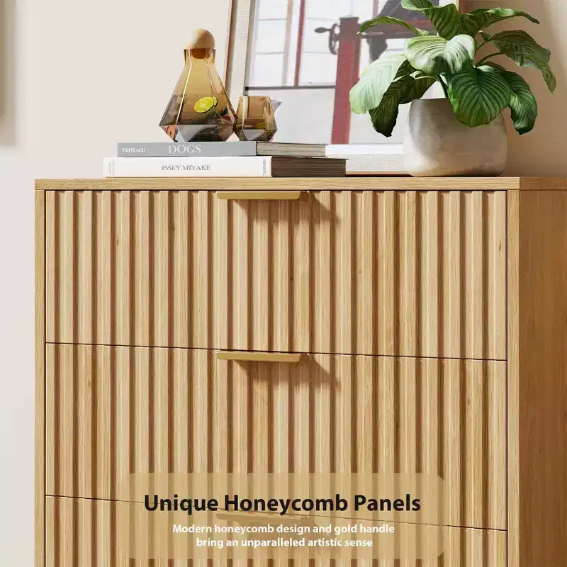 Coiffeuse naturelle à trois tiroirs, table de chevet moderne encastrée