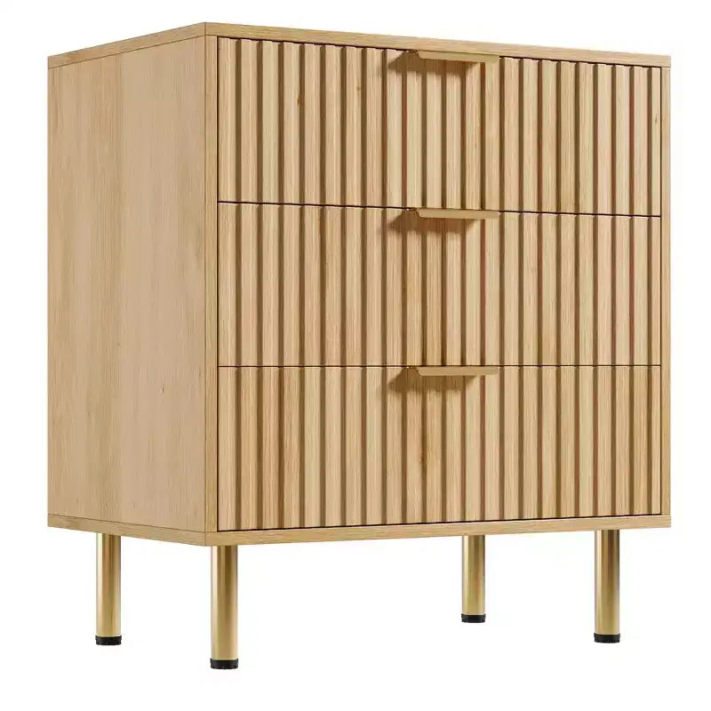 Coiffeuse naturelle à trois tiroirs, table de chevet moderne encastrée