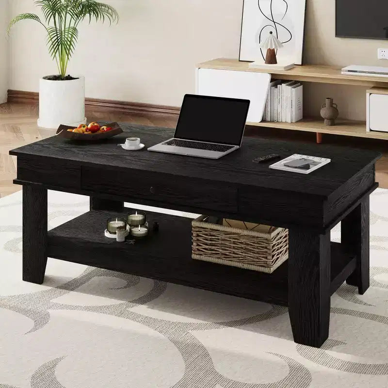 Table basse rectangulaire avec tiroirs et étagères ouvertes