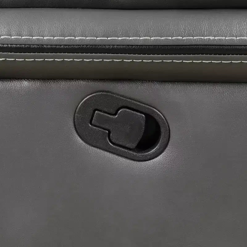 Canapé deux places gris rembourré : avec espace de rangement et porte-gobelet