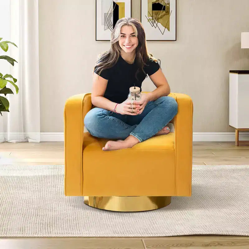 Fauteuil baquet pivotant en velours, fauteuil décoratif de salon