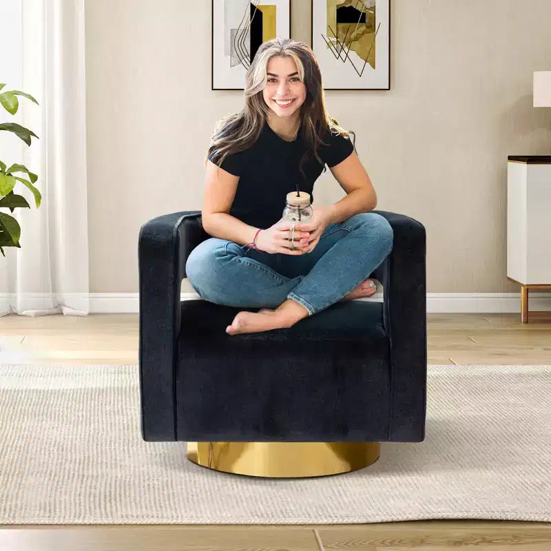Fauteuil baquet pivotant en velours, fauteuil décoratif de salon