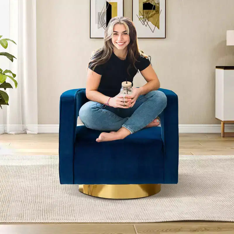 Fauteuil baquet pivotant en velours, fauteuil décoratif de salon